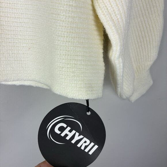 Women’s Cream Sweater Sz S Cozy Oversized Cropped Ribbed Knit V Neck Preppy NWT - Picture 7 of 10